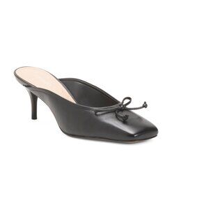AREZZO Black Made In Brazil Leather Jordyn Low Stiletto Mule Heels
